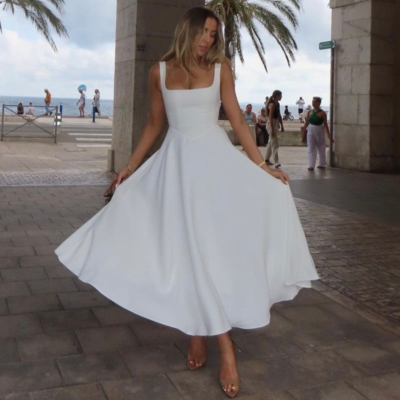 Square Neck Sleeveless Sling Dress