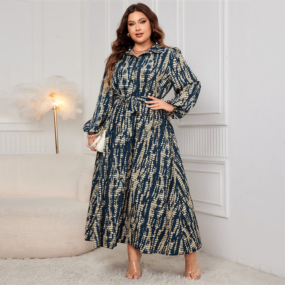 Plus Size Printed Polo Collar Dress