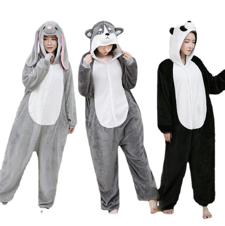 Unisex Cartoon Animal Pajamas – Panda & Husky Flannel