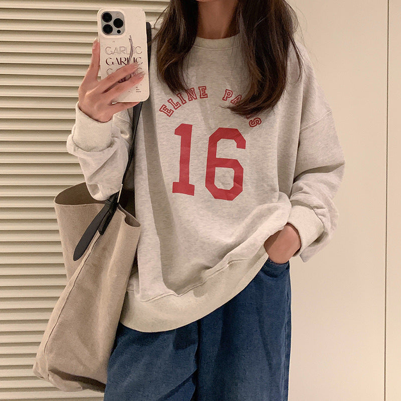 Women’s Retro Letter Print Loose Sweatshirt