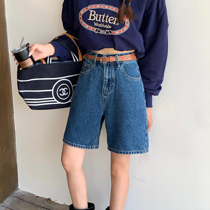 Tannin Blue Denim Shorts – Trendy Embroidered High Waist