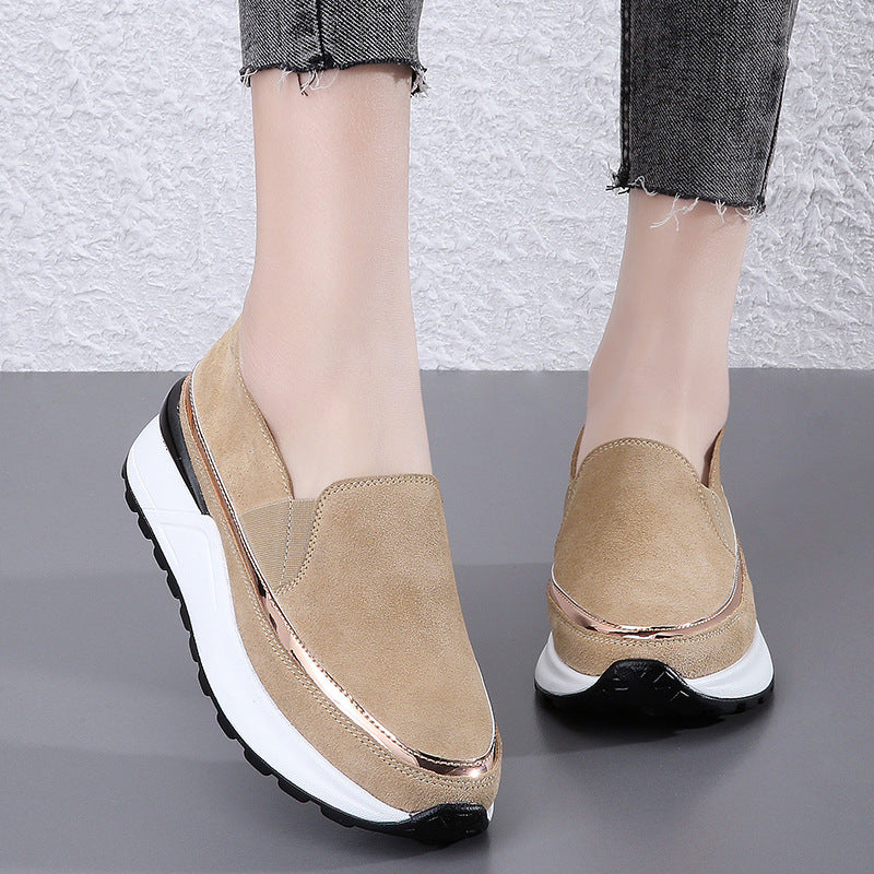 Plus Size Soft Leather Platform Loafers