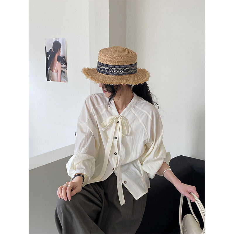 So Early Bow Lace Shirt – Elegant Korean Spring Blouse