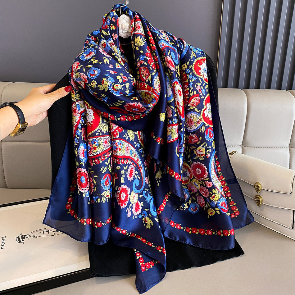 Multi-Color Cashew Flower Silk Scarf