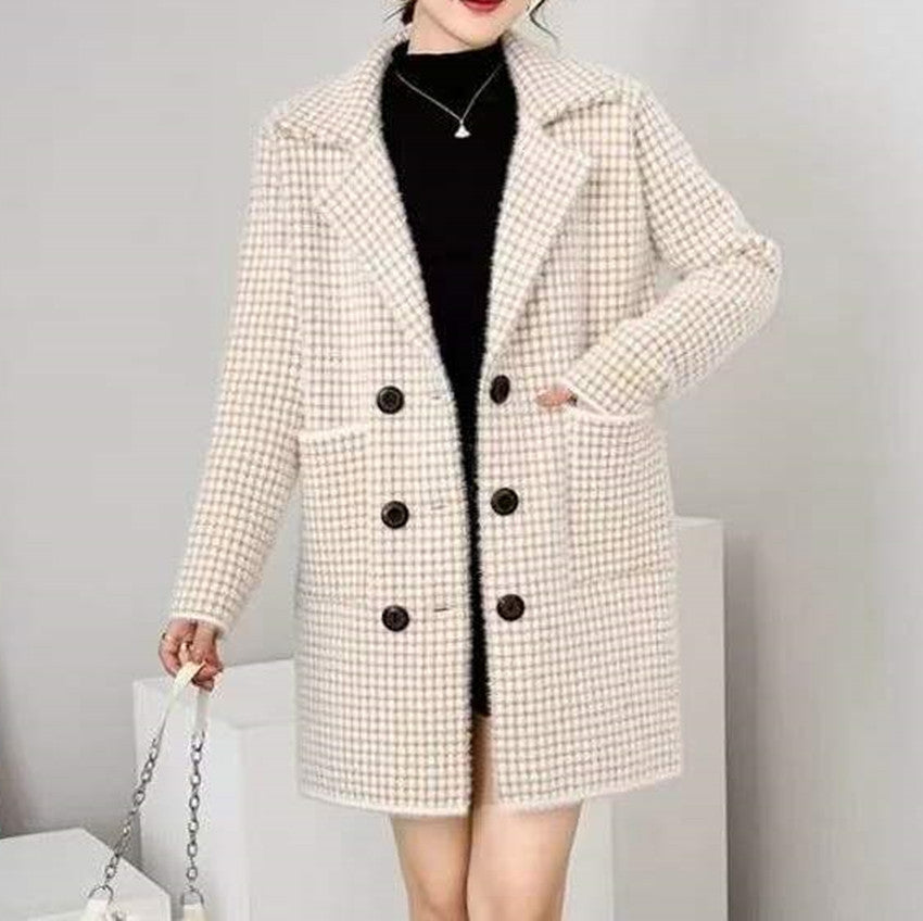 Women’s Houndstooth Mink Velvet Coat