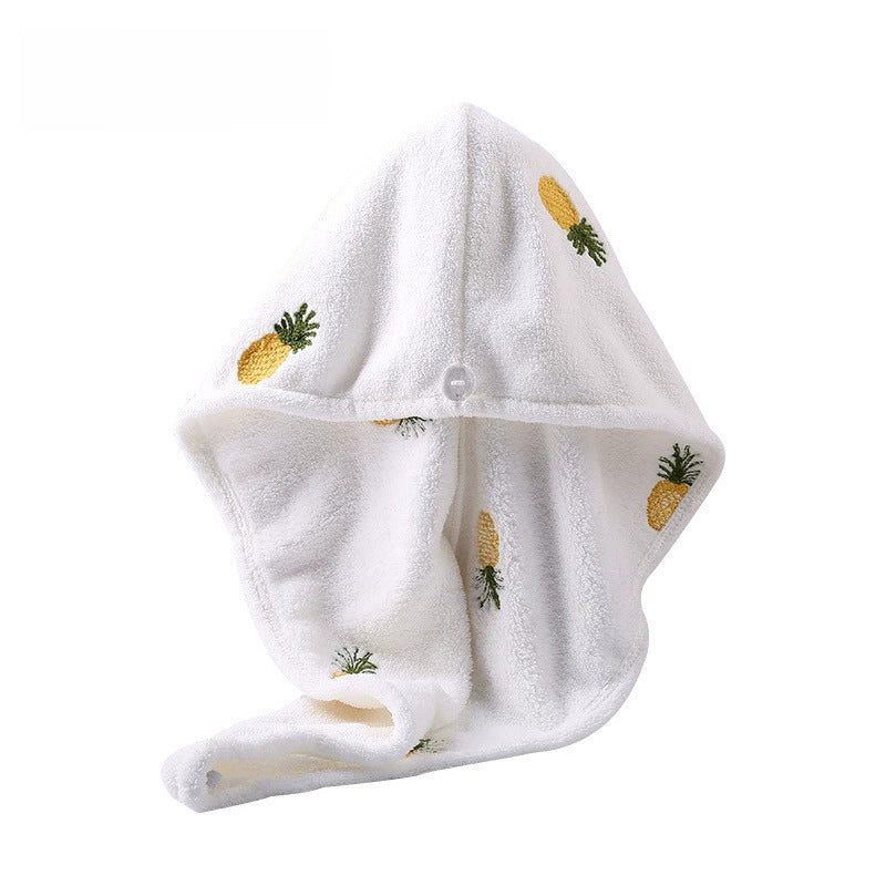Fruit Embroidered Coral Fleece Hair Drying Cap – Soft & Absorbent