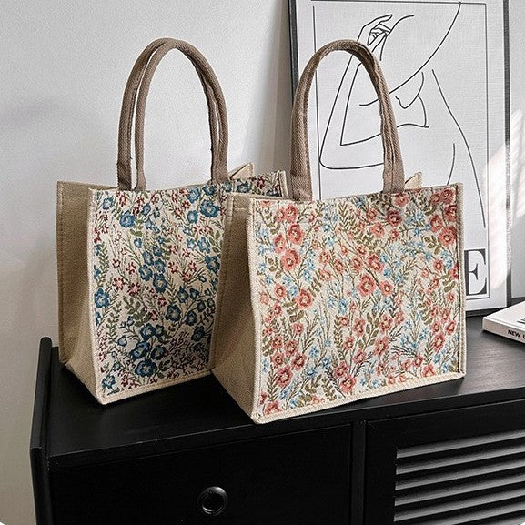 Cotton Linen Tote – Korean Art Style Handbag
