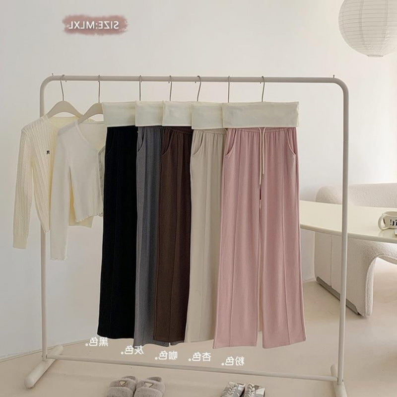 Pink Wool Blend Wide-Leg Pants