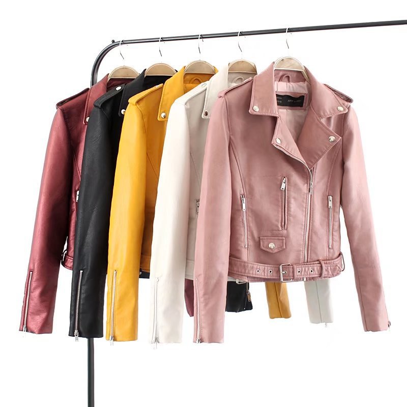 Women Korean Style PU Leather Short Slim Motorcycle Jacket