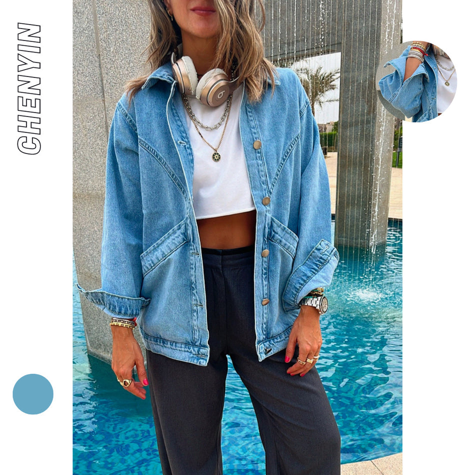 Retro Washed Denim Jacket for Women
