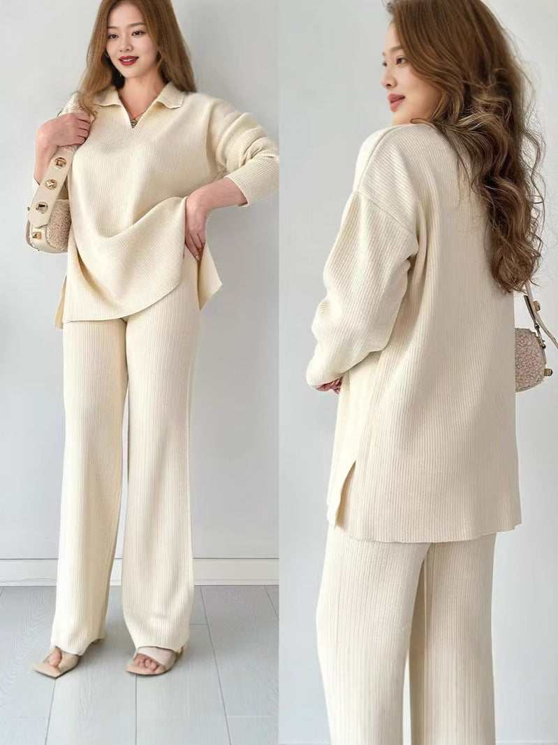 Women’s European-Style Loose Split Hem Sweater Set