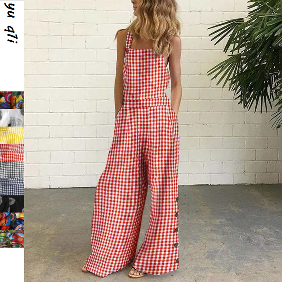 Polka Dot Wide-Leg Backless Digital Print Jumpsuit
