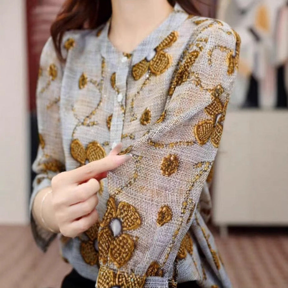 Round Neck Printed 3/4 Sleeve Summer Shirt
