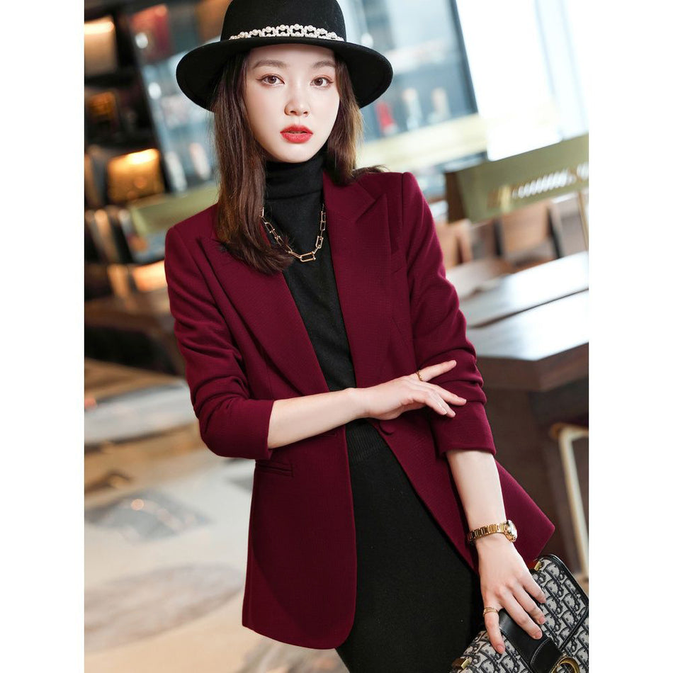 Wine Red Quilted Thick Small Suit Jacket for Women Spring FX