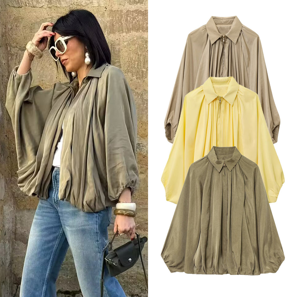 Casual Lapel Puffy Bomber Jacket for Women