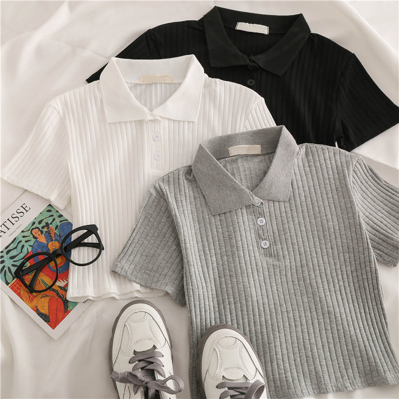 Women's White Polo Collar T-Shirt – Slim Fit & Stylish