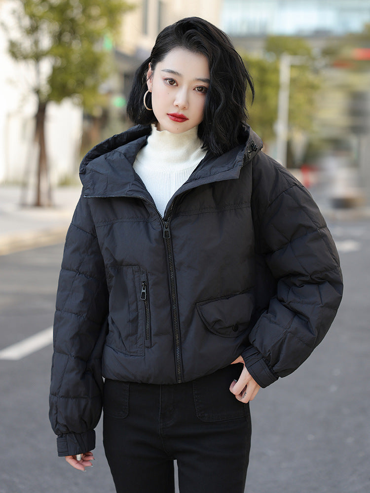 Korean Hooded Short Flat Lake Down Jacket
