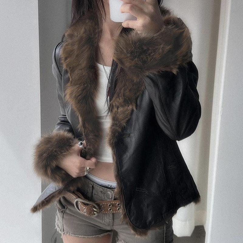 Women’s Fur-Collar Leather Jacket