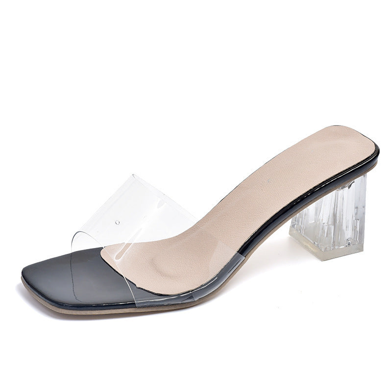 Transparent Chunky Heel Holiday Sandals Women