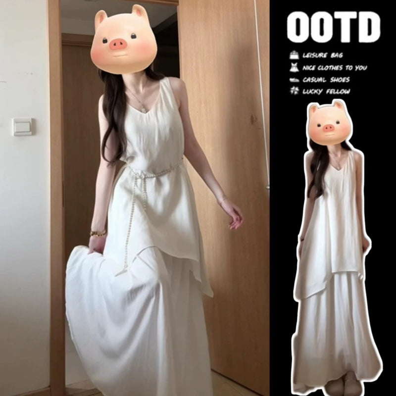 Women’s White Resort Vest Dress Summer Travel Set