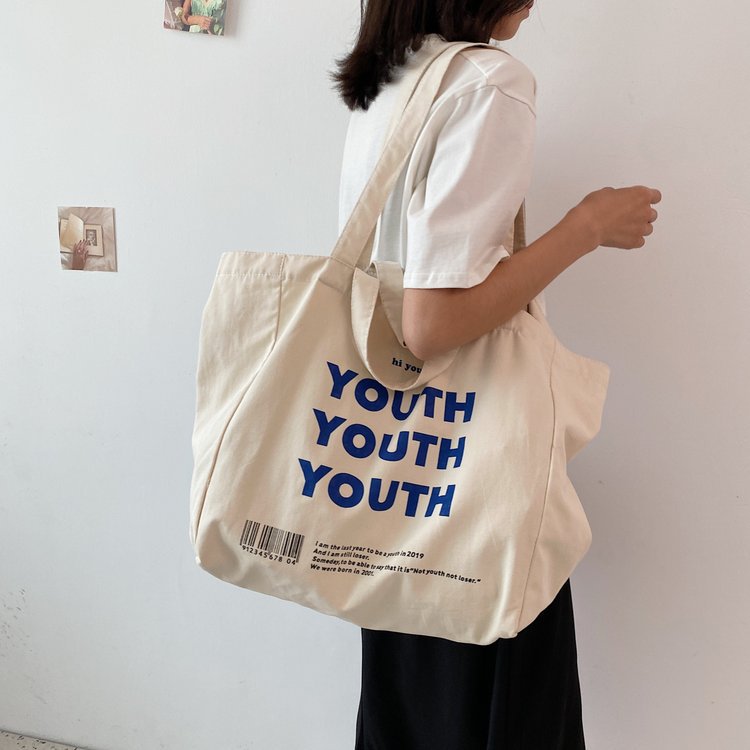 Korean-Style Canvas Tote – Spacious & Stylish Shoulder Bag