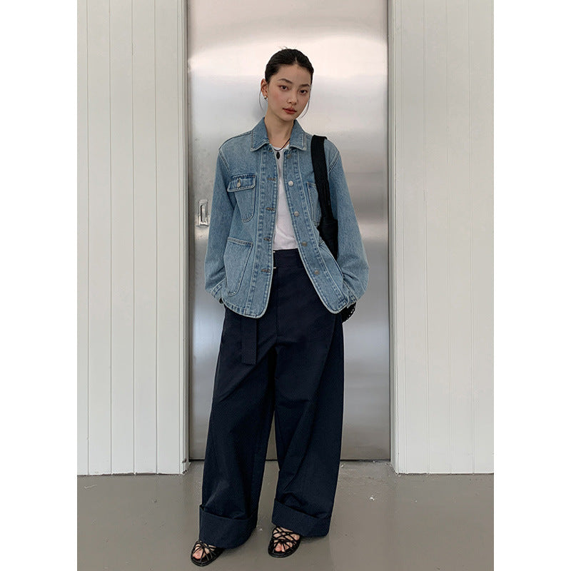 Classic Casual Denim Coat – Minimal Korean Design