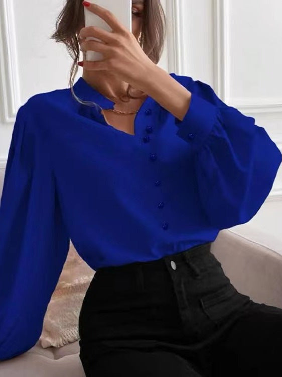 Elegant Solid Color Lapel Shirt Women Spring