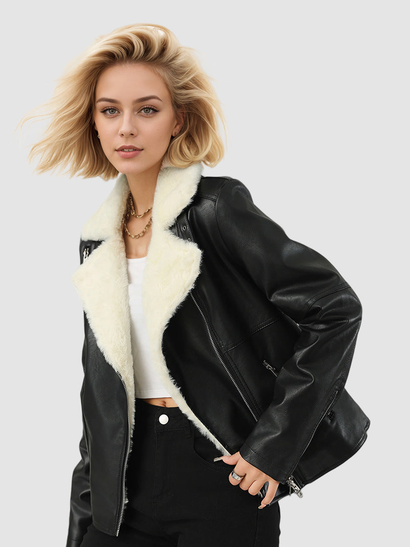 Cross-Border Thickened Fur Large Size Leather Jacket