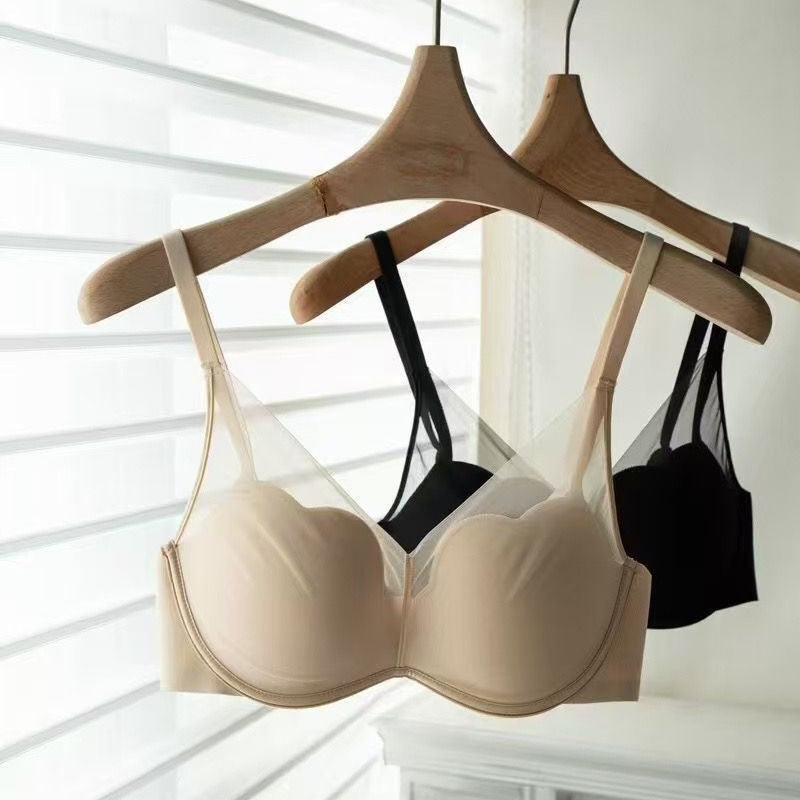 Red Deep V Push-Up Bra – Wireless Mesh Breathable Lingerie
