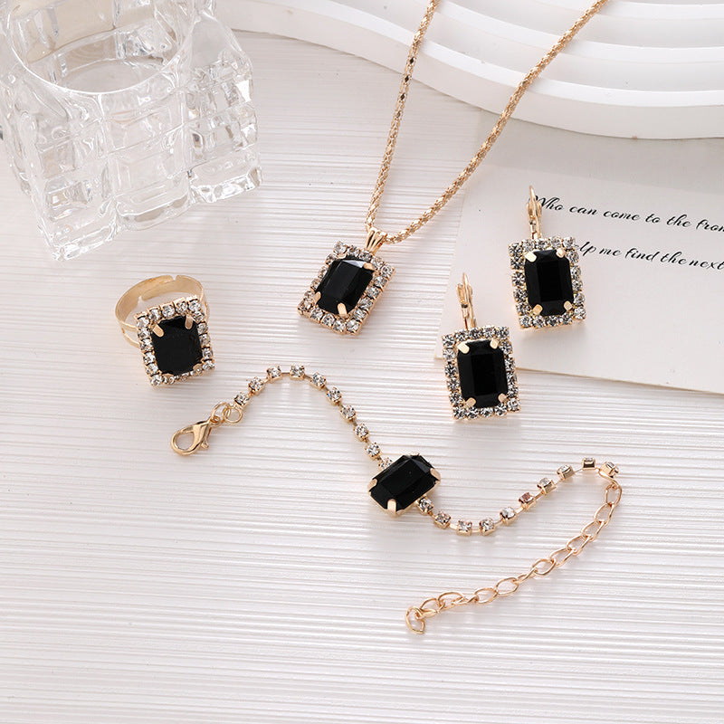 Geometric Rhinestone Bridal Set | 4-Piece Diamond Jewelry