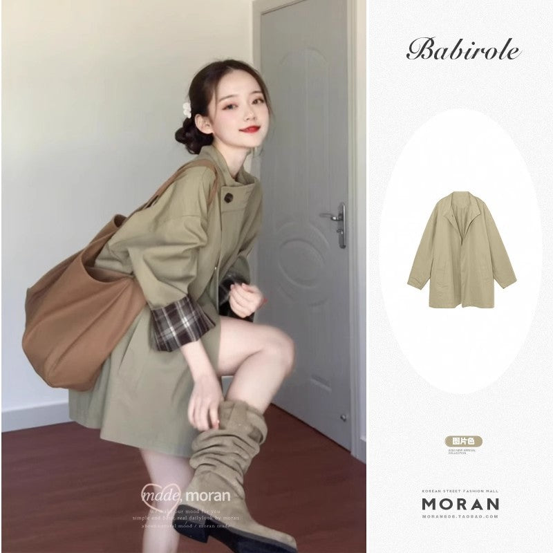 2025 Retro Plaid Trench Coat