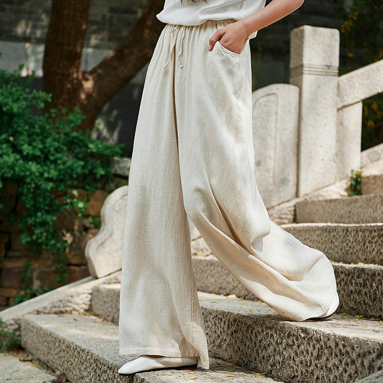 Zen-Inspired Cotton & Linen Wide-Leg Pants