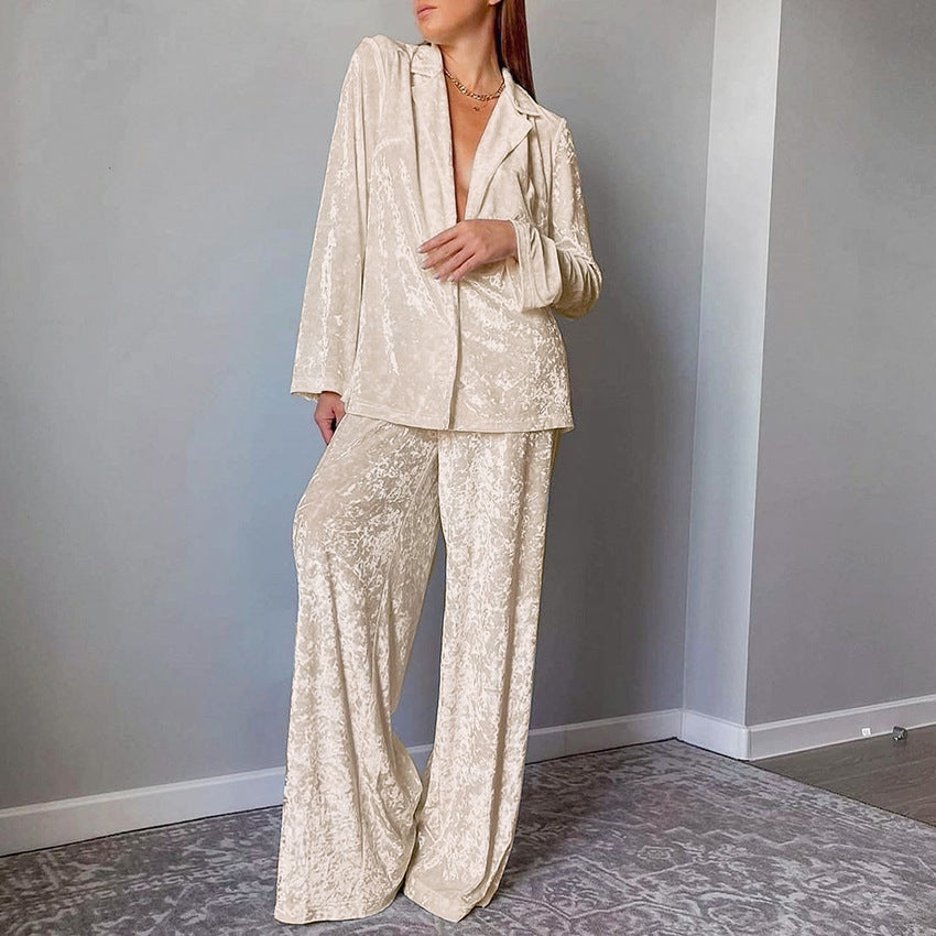 2025 Gold Diamond Velvet Pajamas Women Long-Sleeved Two-Piece Set
