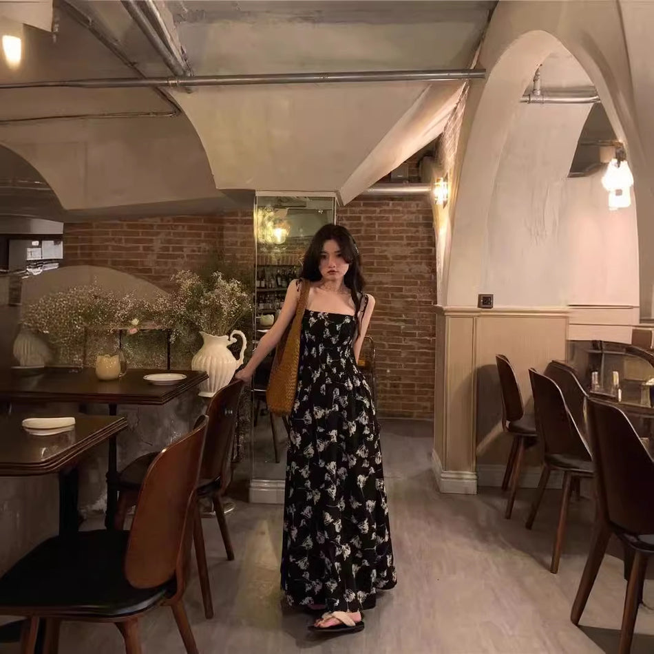 Floral French Sling Dress – Slimming Beach Style