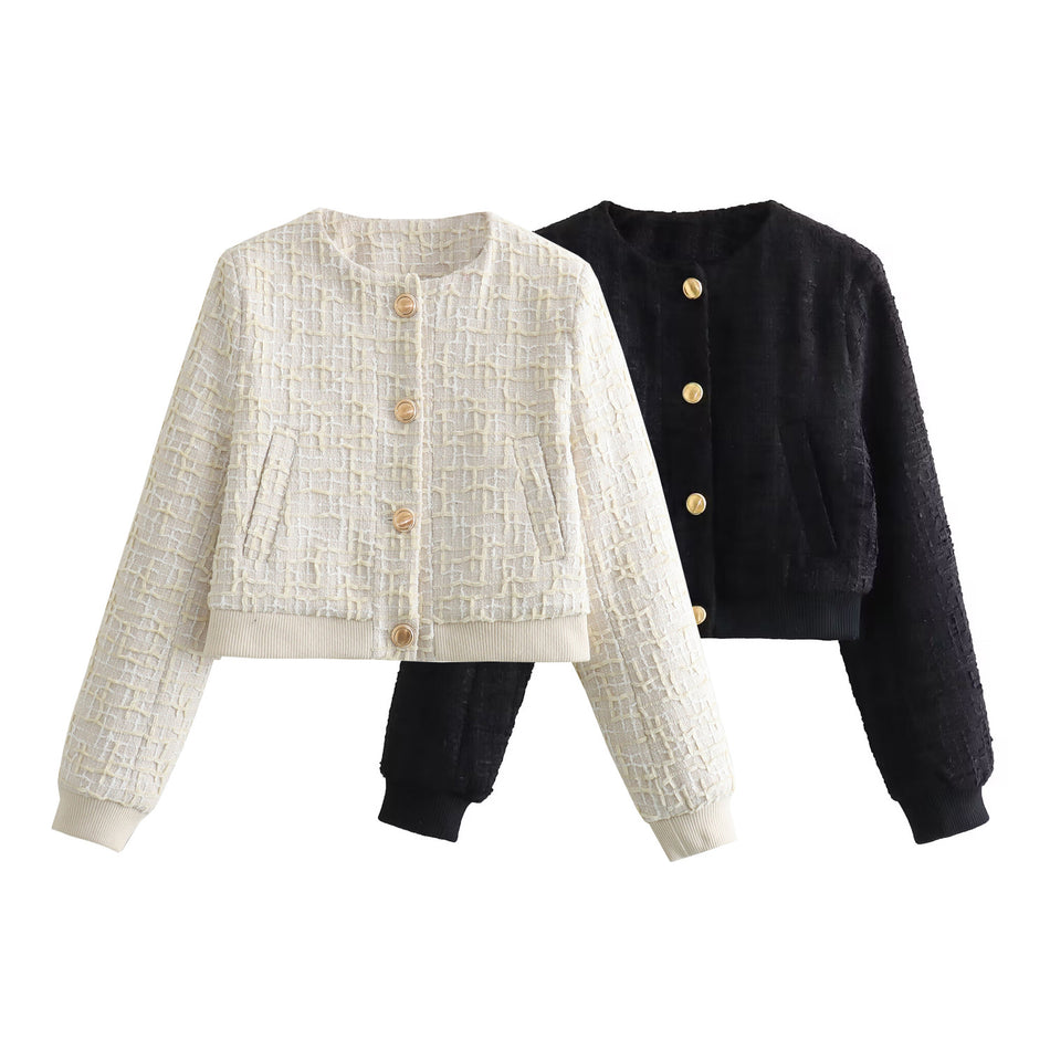 French Style Textured Short Aviator Jacket