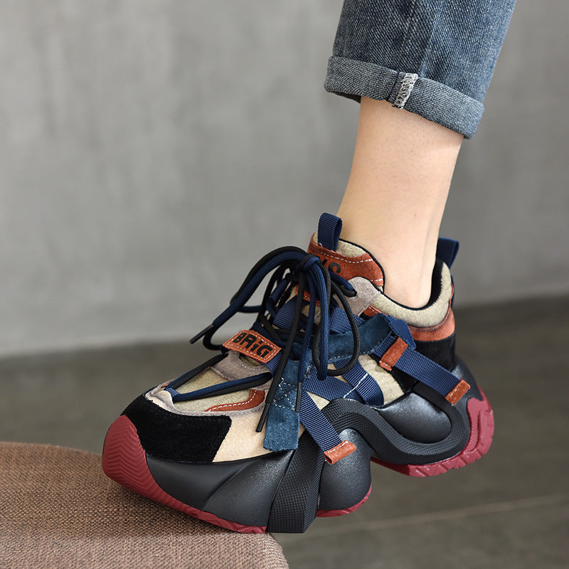 Genuine Leather Thick-Soled Dad Sneakers