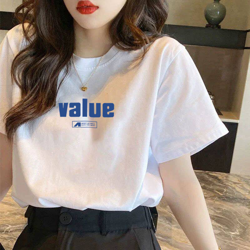Plus Size Cotton Slimming T-shirt – Loose Fit White Base Tee