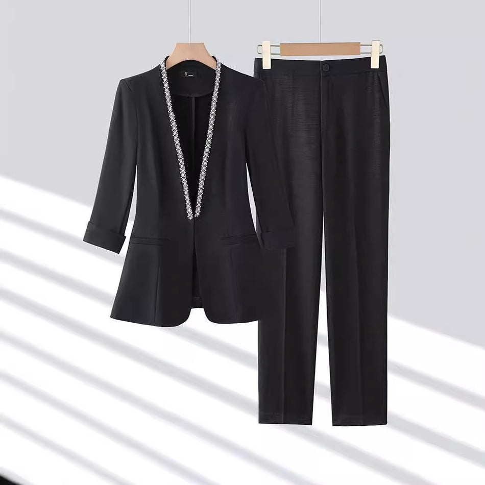 Black Collarless Suit