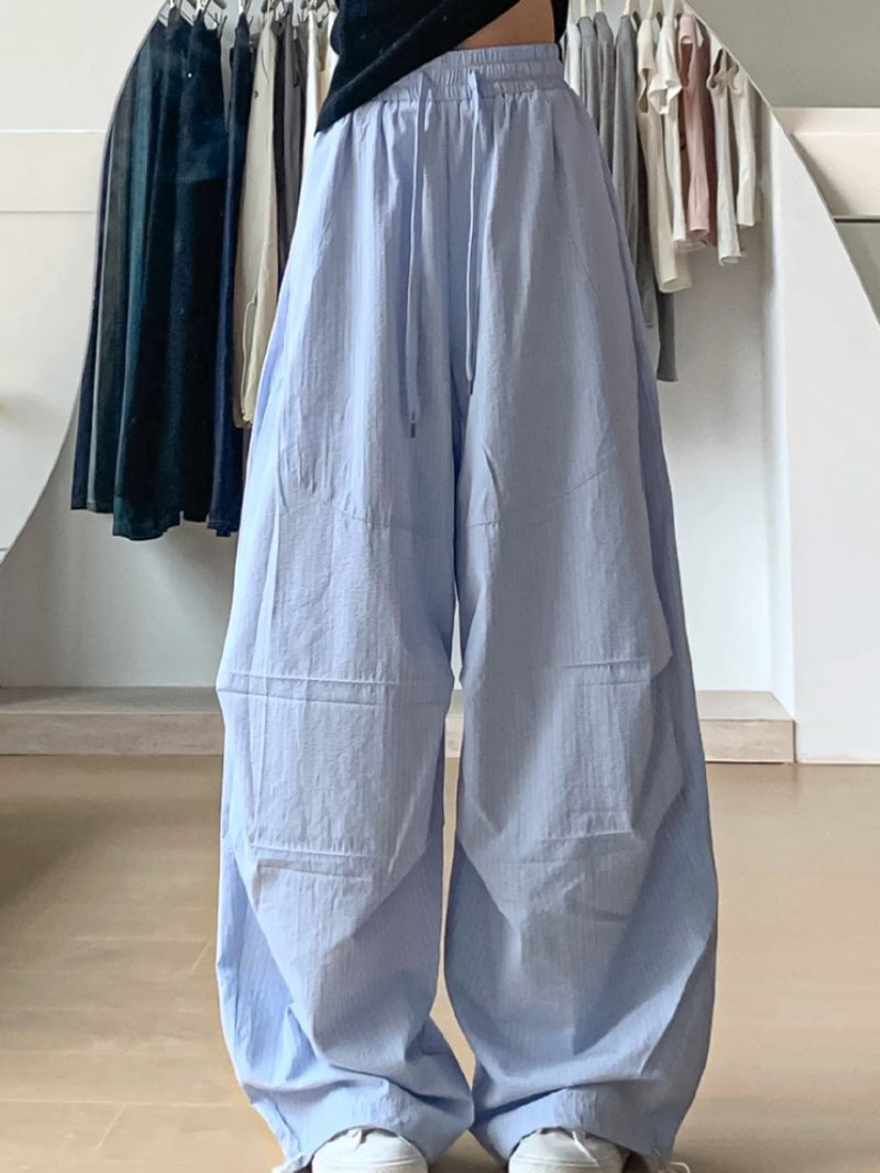 Yellow Striped High-Waist Wide-Leg Casual Pants