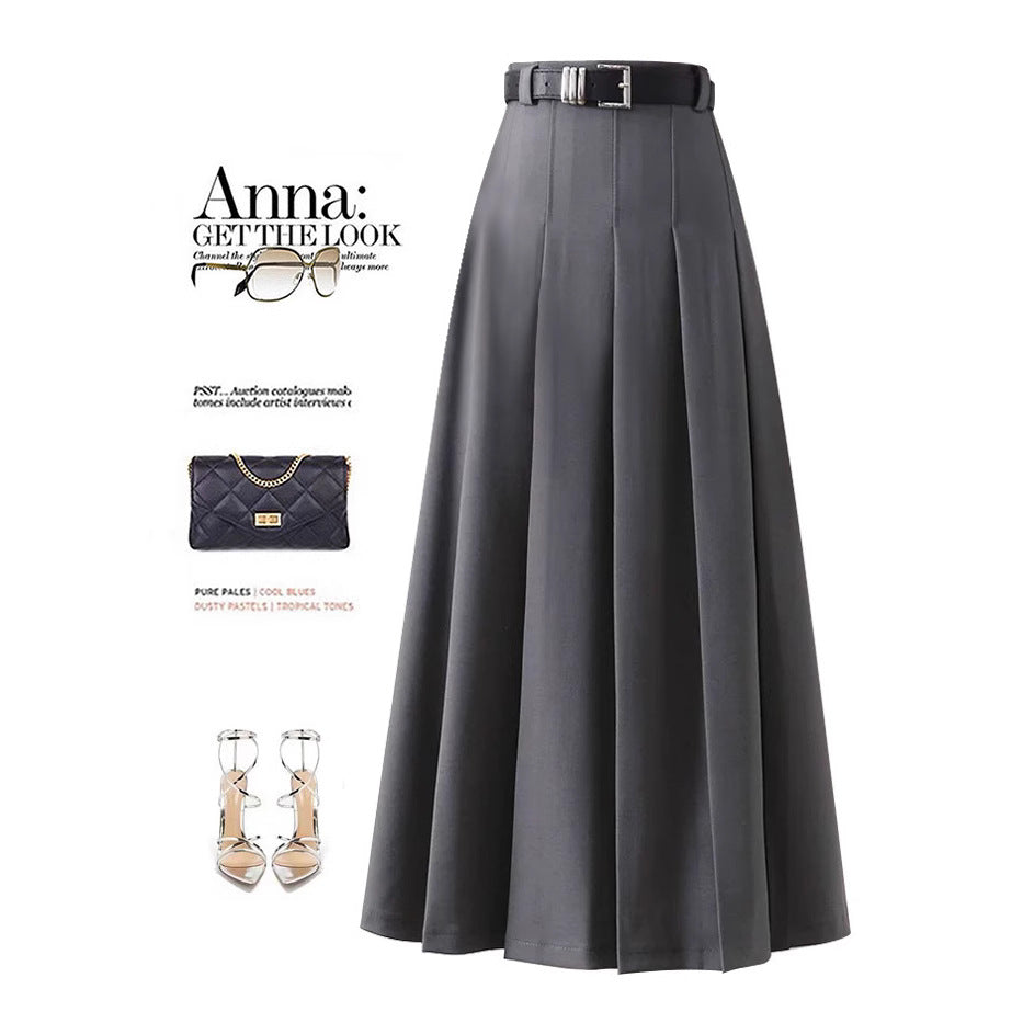 Pleated Suit Skirt – Slim Fit Mid-Length Office Skirt