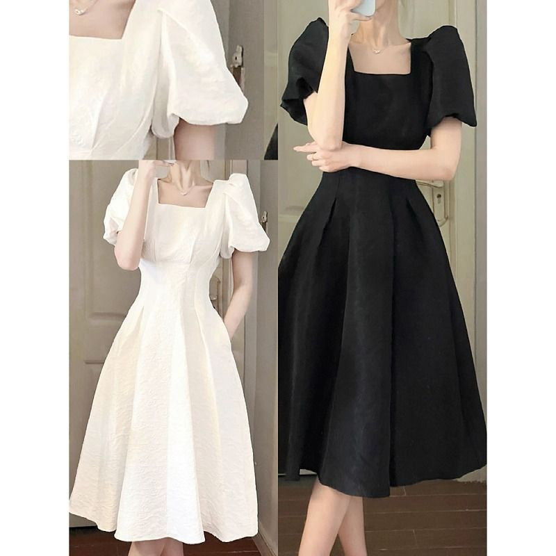 French Style White Slim Waist Summer Dress