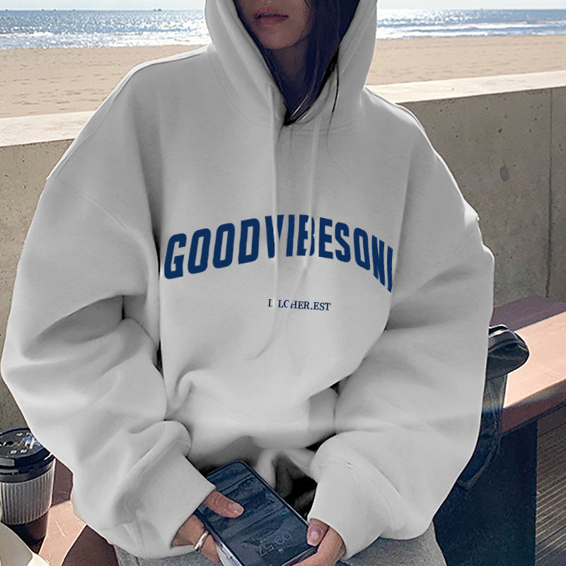 Women’s Plus Size Fleece-Lined Thickened Letter Hoodie