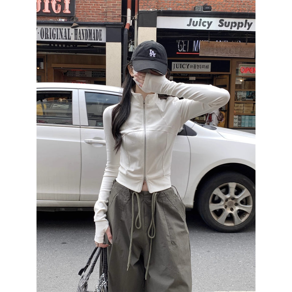 Women's Slim Fit Double Zipper Jacket – Sporty & Stylish