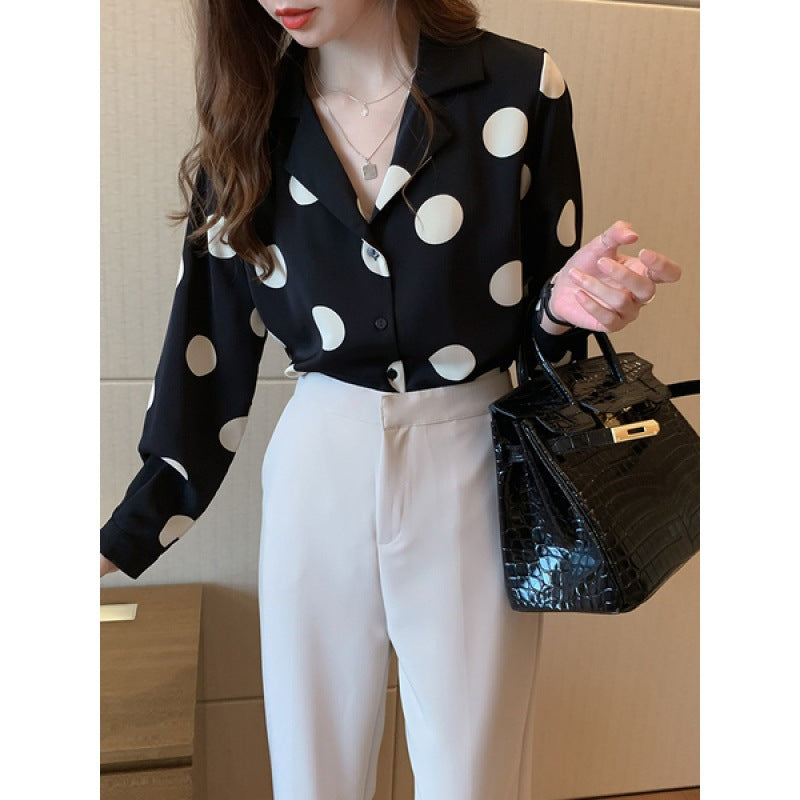 Polka Dot Chiffon Shirt for Women – Retro Hong Kong Style Top