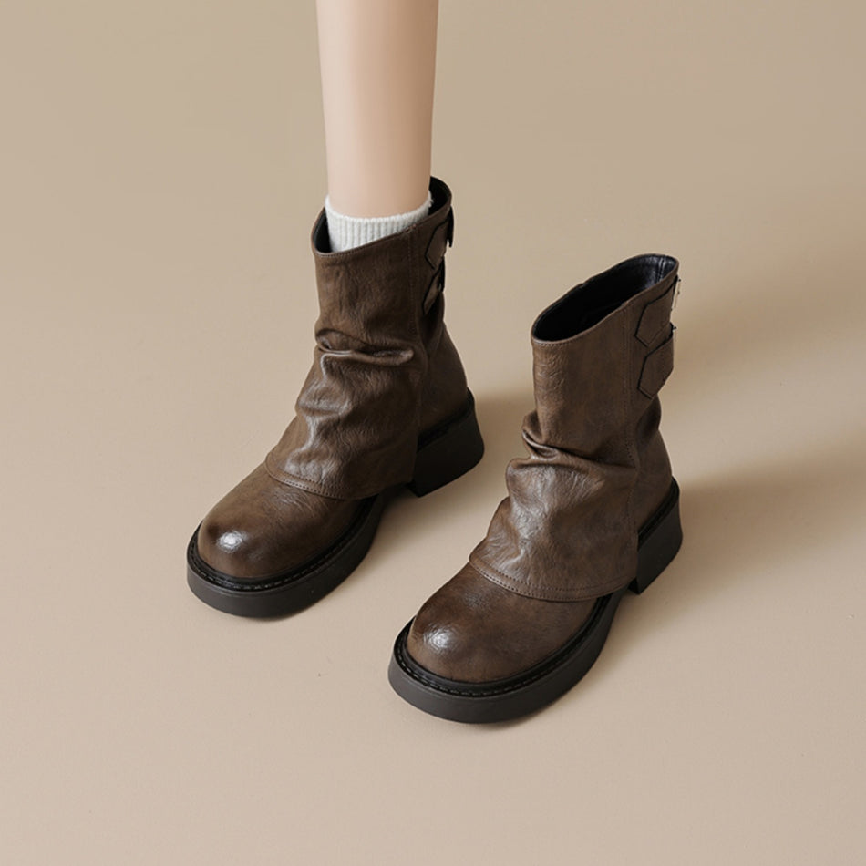 Maillard Brown Thick-Sole Trouser Pile Short Boots