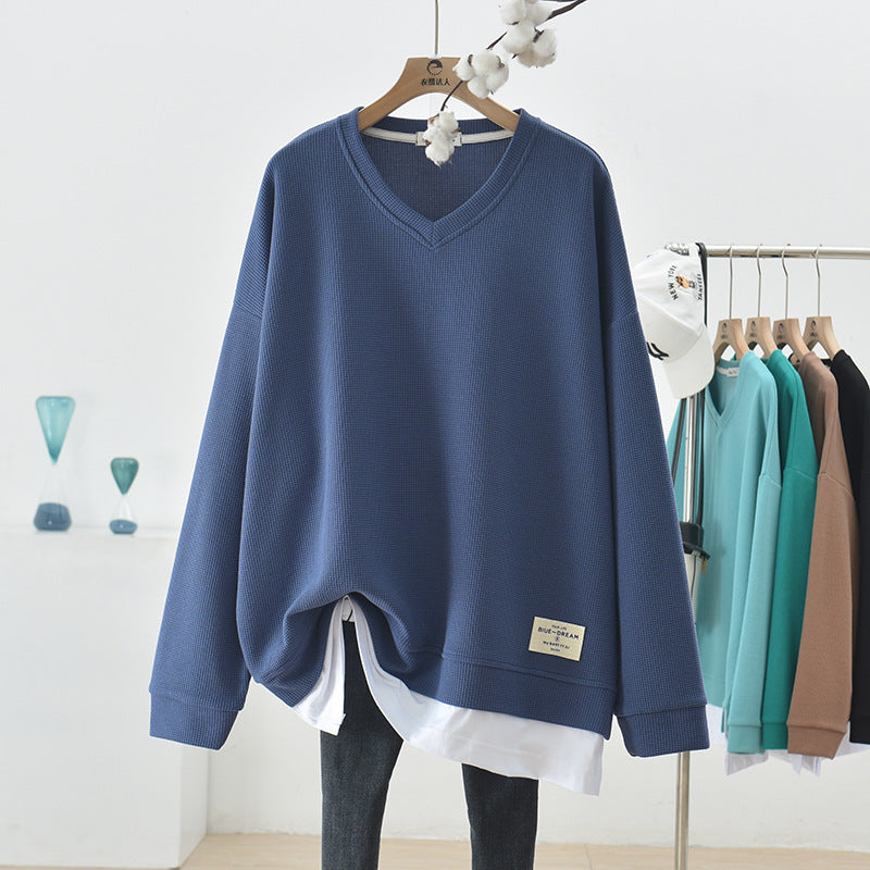 Waffle Stitch Fake Two-Piece Sweater