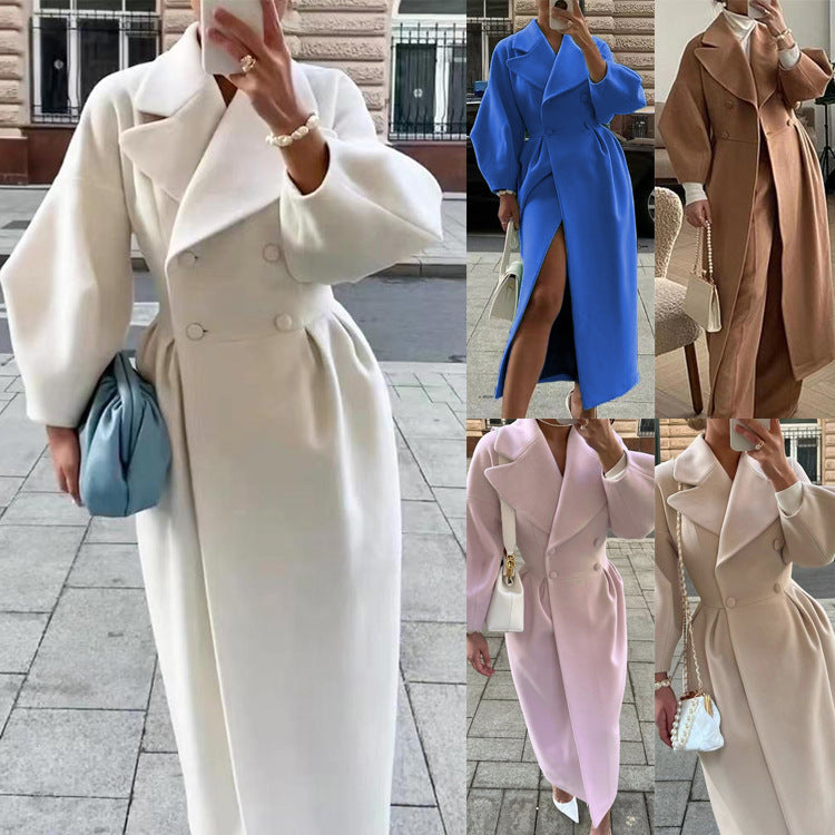 Women’s Retro Lantern Sleeve Woolen Long Coat 2025