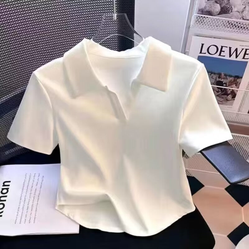 Women’s Cotton Polo Collar Slim-Fit Printed T-Shirt