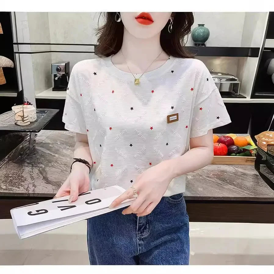 Plus Size Floral Print T-shirt – Korean Loose Fit Summer Top