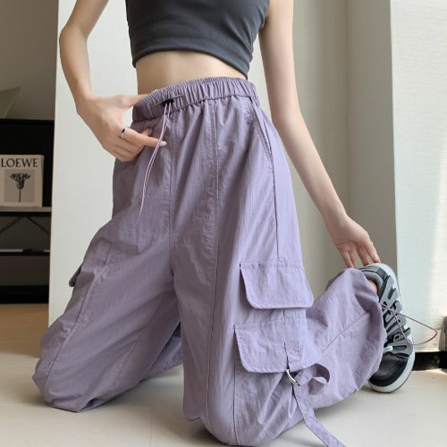 Purple High-Waist Wide-Leg Quick-Dry Summer Pants